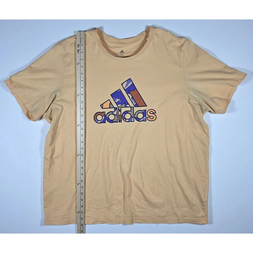 Adidas Mens XL Graphic T-Shirt Peach Orange Cotton Logo Badge of Sport DA19512